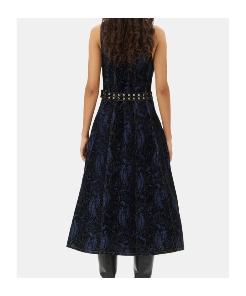 V-Neck Denim Midi Dress