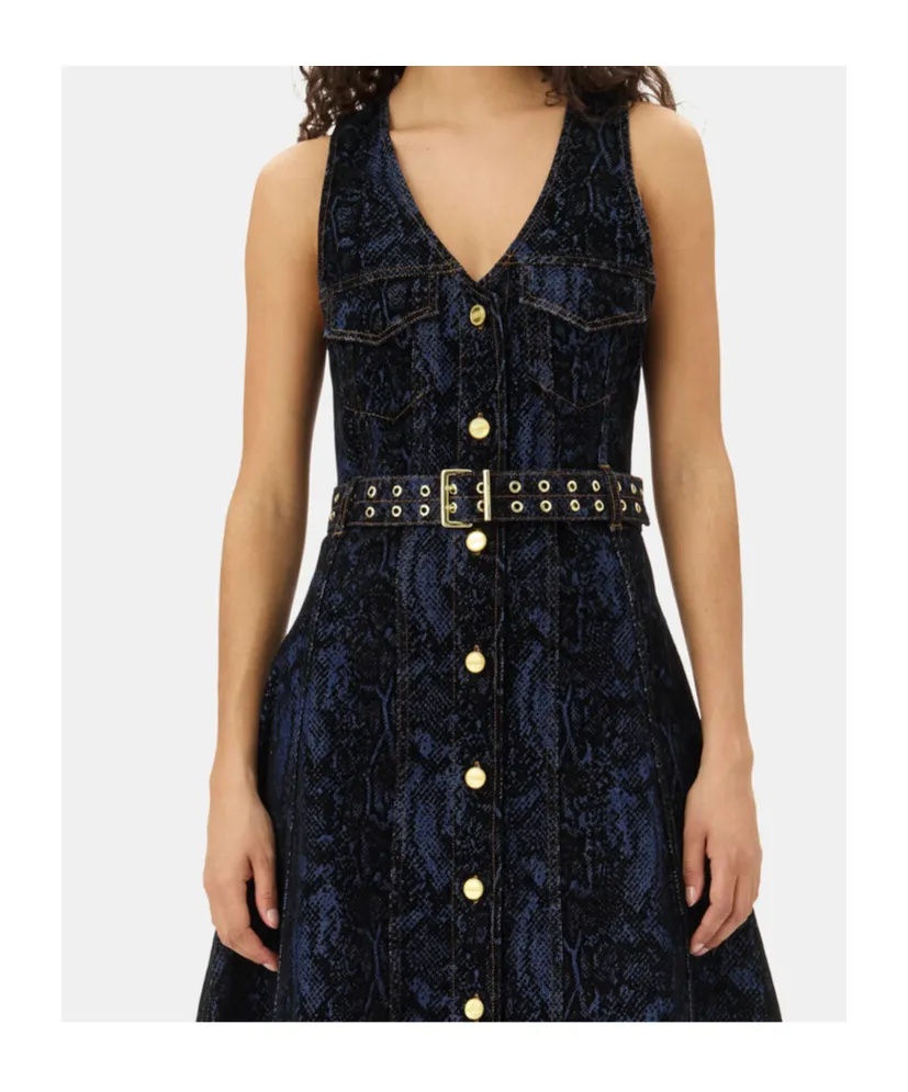 V-Neck Denim Midi Dress