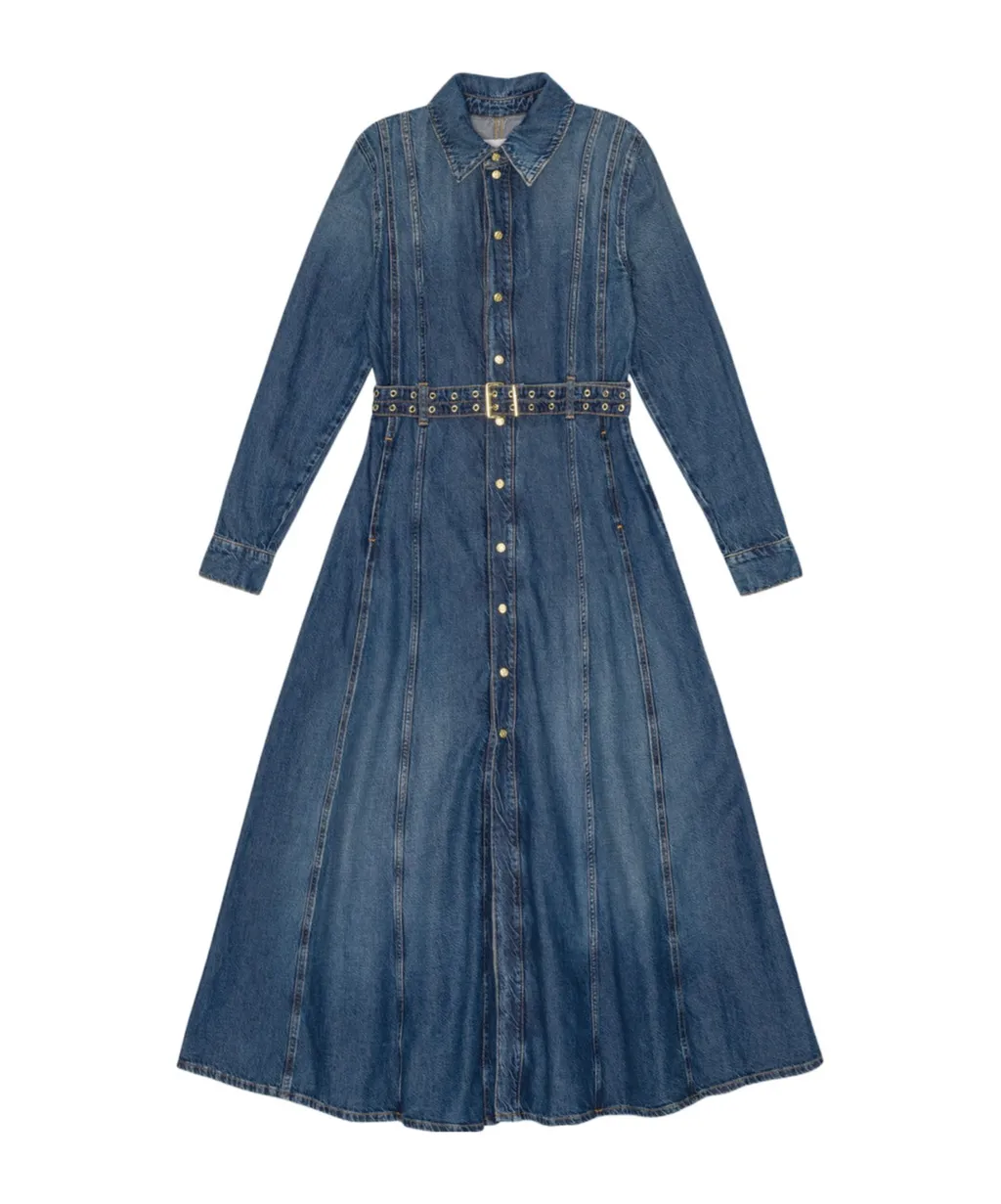 Straight Hem Denim Maxi Dress