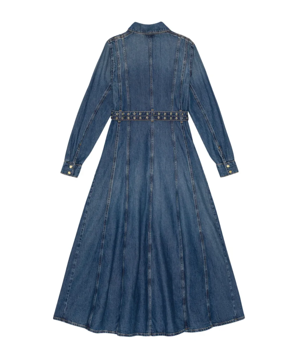 Straight Hem Denim Maxi Dress