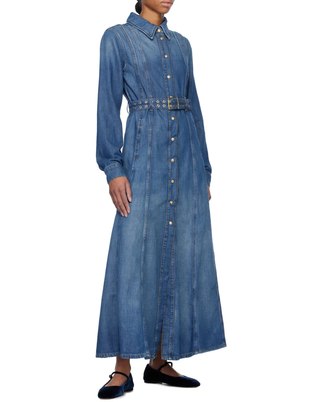 Straight Hem Denim Maxi Dress