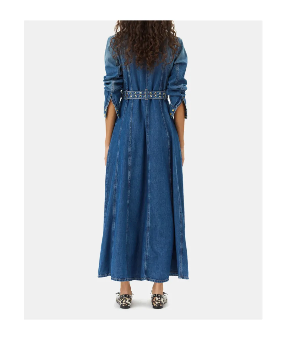 Straight Hem Denim Maxi Dress