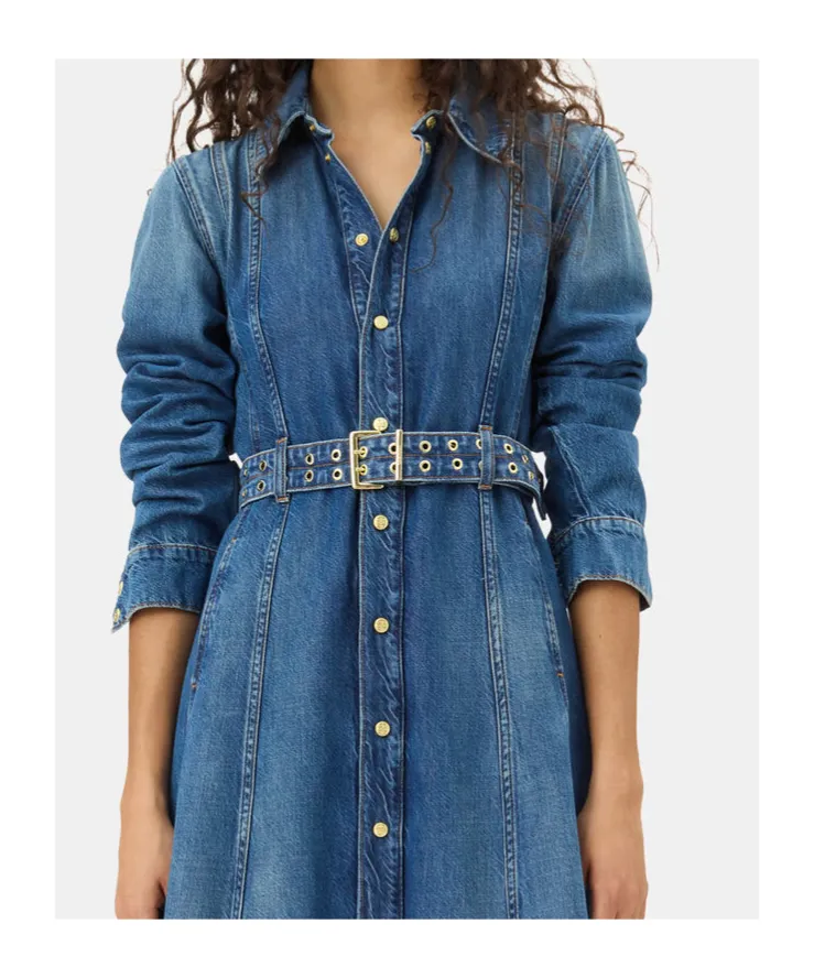 Straight Hem Denim Maxi Dress