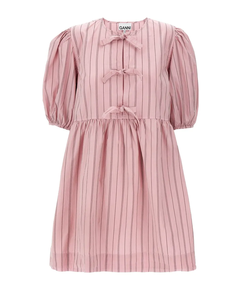 Pinstriped Bow-Detailed Mini Dress