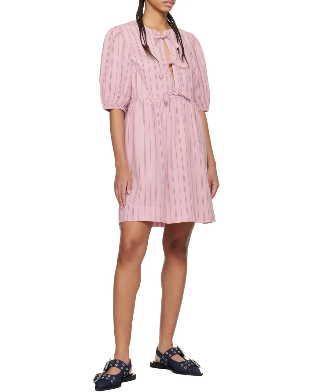 Pinstriped Bow-Detailed Mini Dress