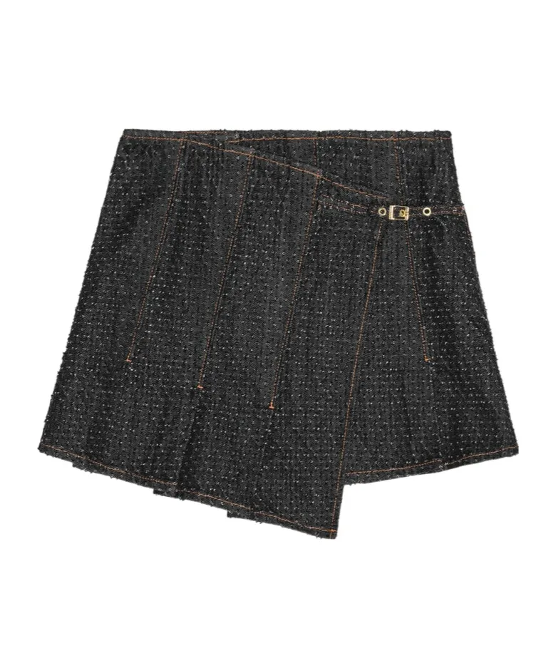 Fluffy Denim Wrap Mini Skirt