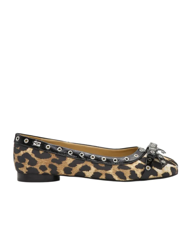 Leopard Eyelet Bow Ballerinas