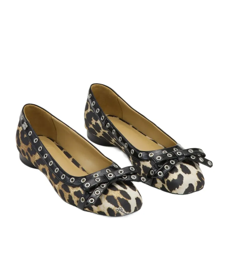 Leopard Eyelet Bow Ballerinas