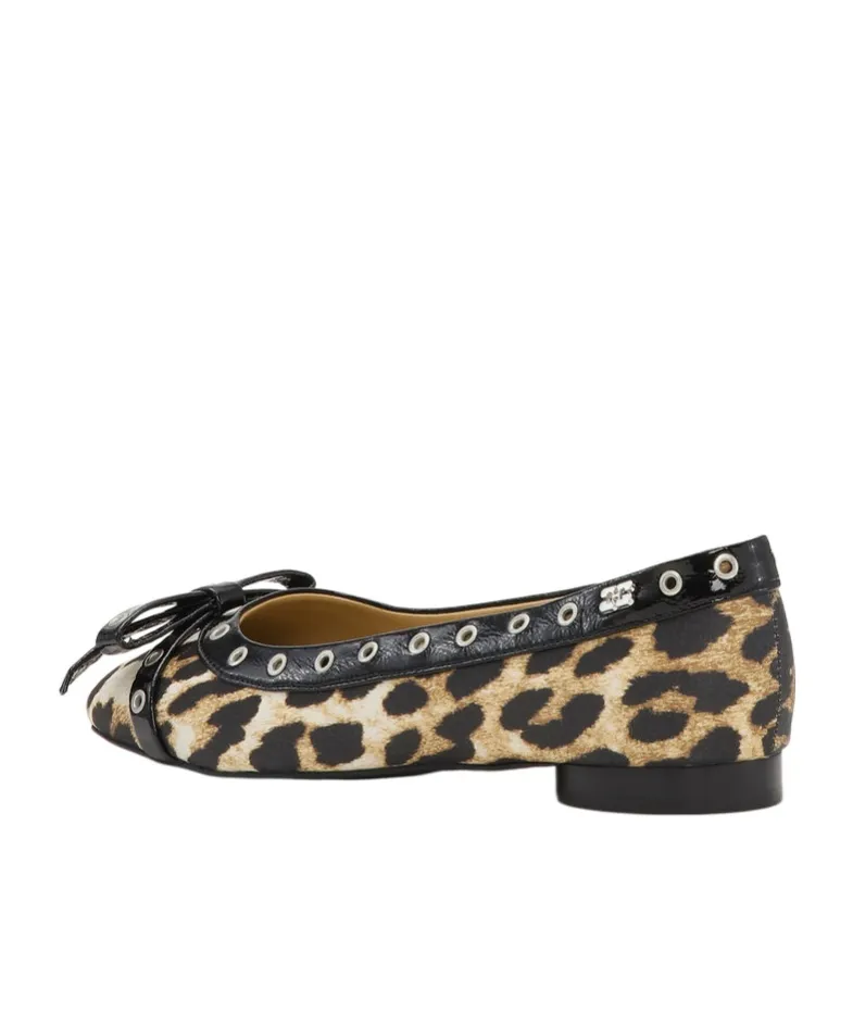 Leopard Eyelet Bow Ballerinas