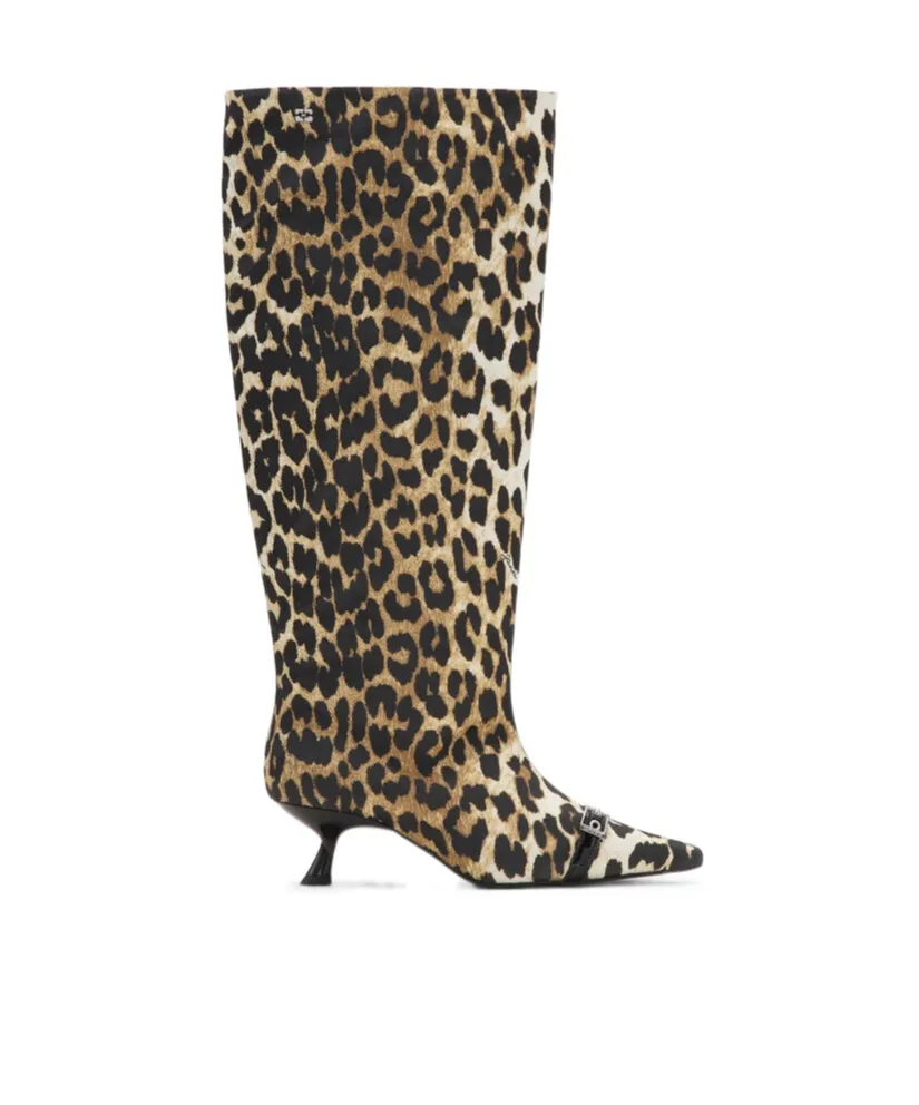 Leopard Print Pointed-Toe Knee-Length Boots