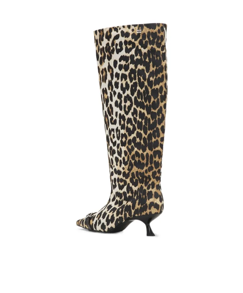 Leopard Print Pointed-Toe Knee-Length Boots