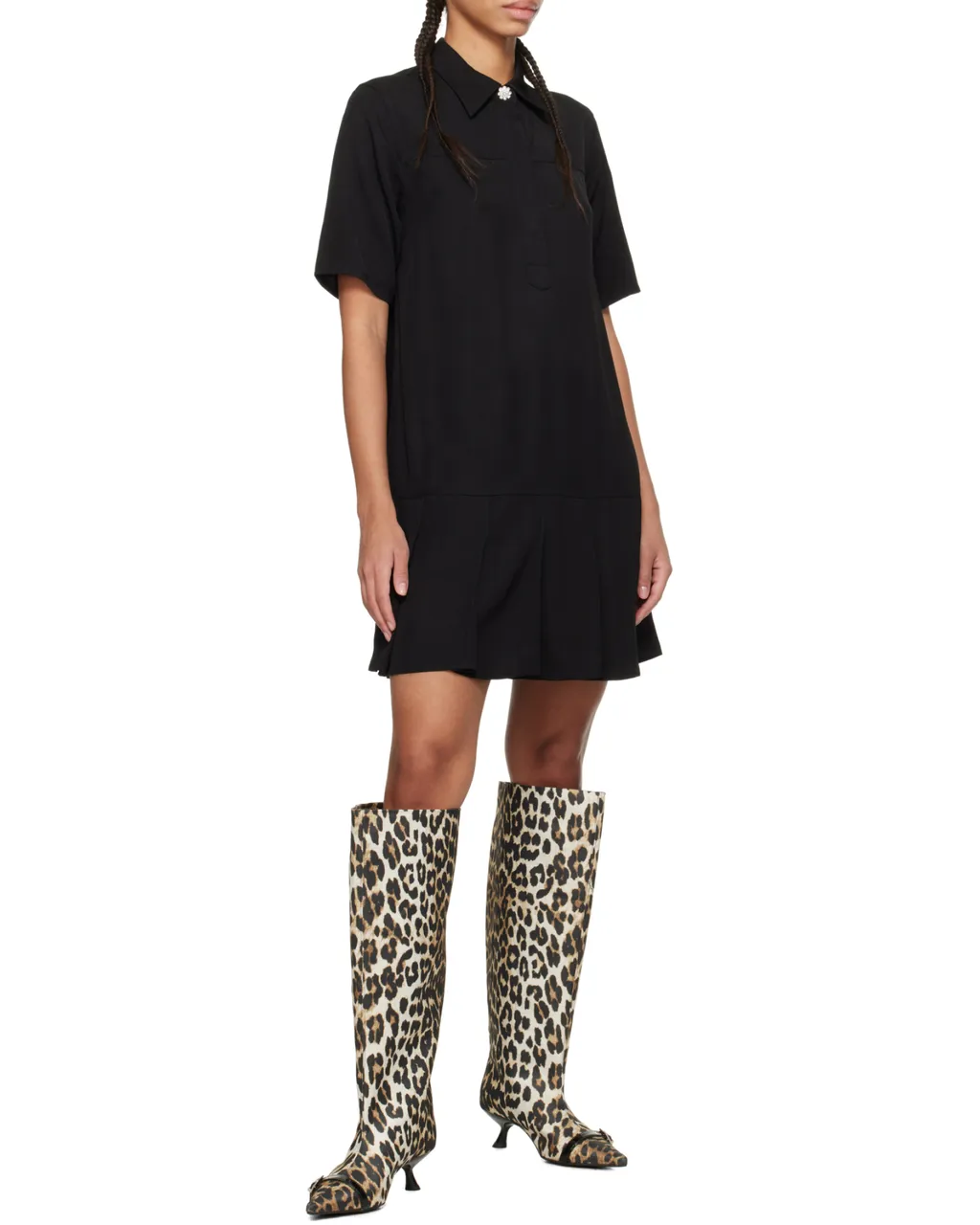 Leopard Print Pointed-Toe Knee-Length Boots