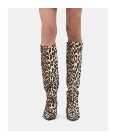 Leopard Print Pointed-Toe Knee-Length Boots