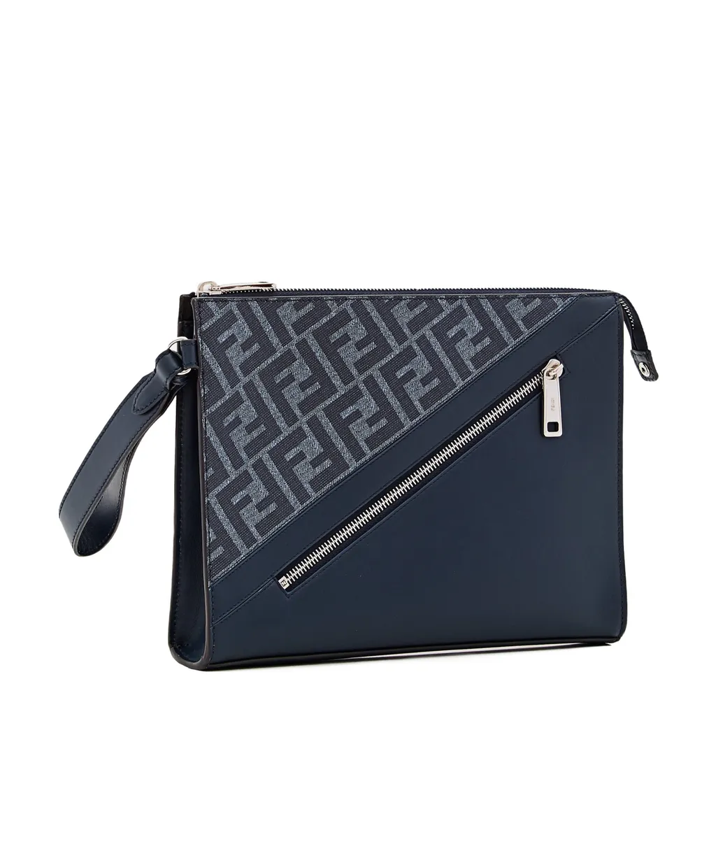 Ff Jacquard Panelled Zipped Clutch Bag
