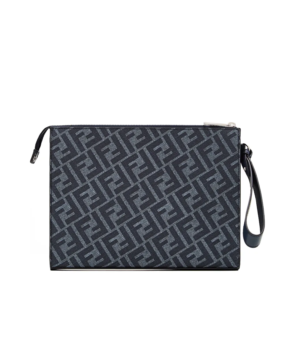 Ff Jacquard Panelled Zipped Clutch Bag