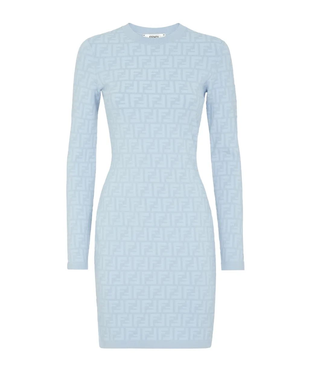 Ff Jacquard Long Sleeved Crewneck Dress