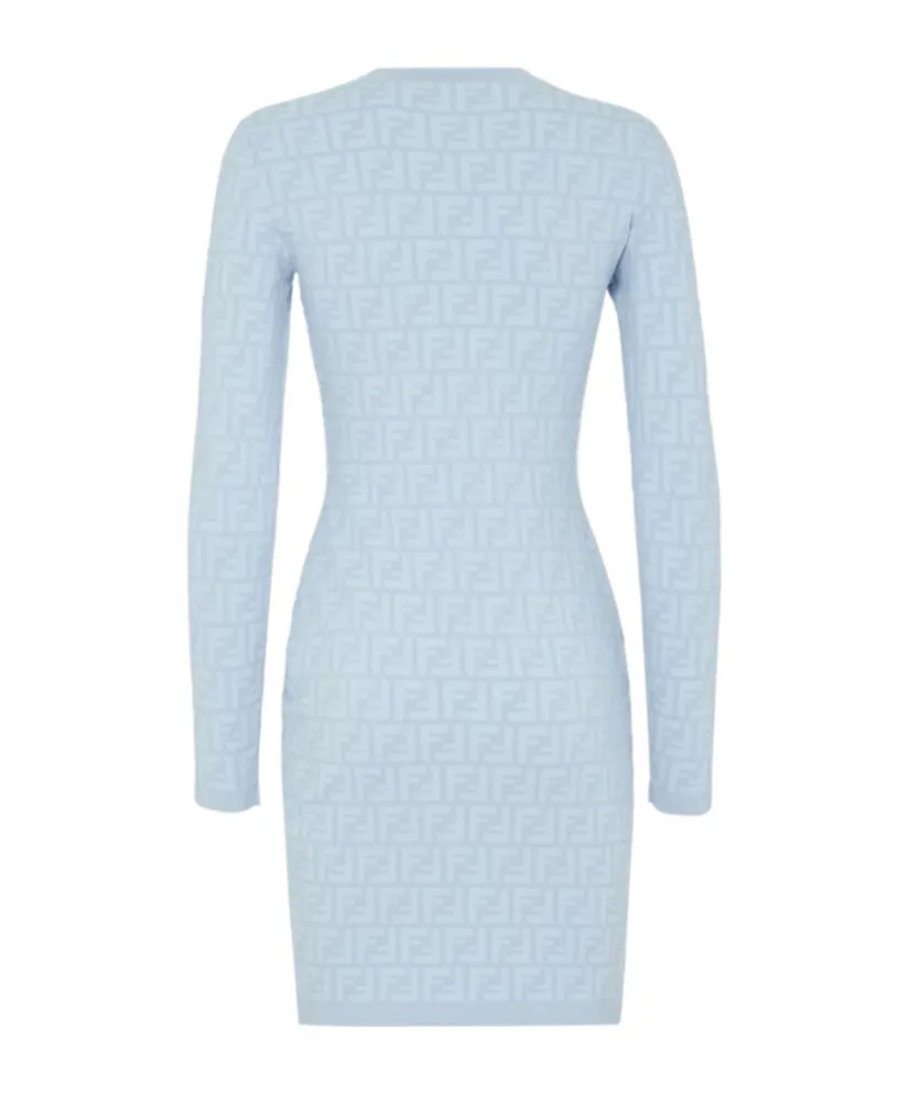 Ff Jacquard Long Sleeved Crewneck Dress