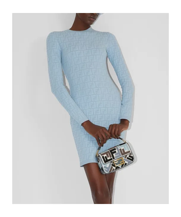Ff Jacquard Long Sleeved Crewneck Dress