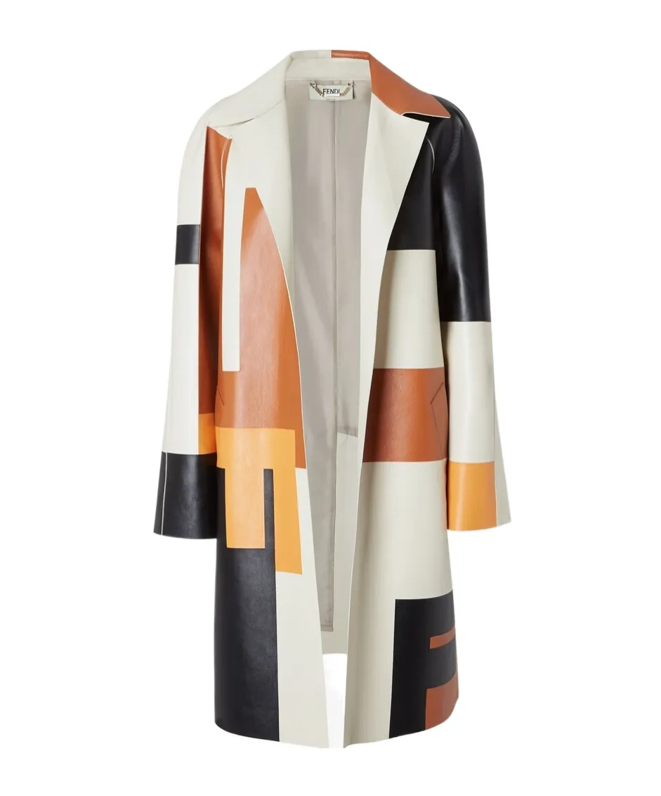 Large Ff Puzzle Pattern Leather Coat