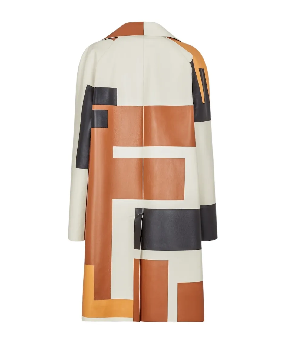 Large Ff Puzzle Pattern Leather Coat