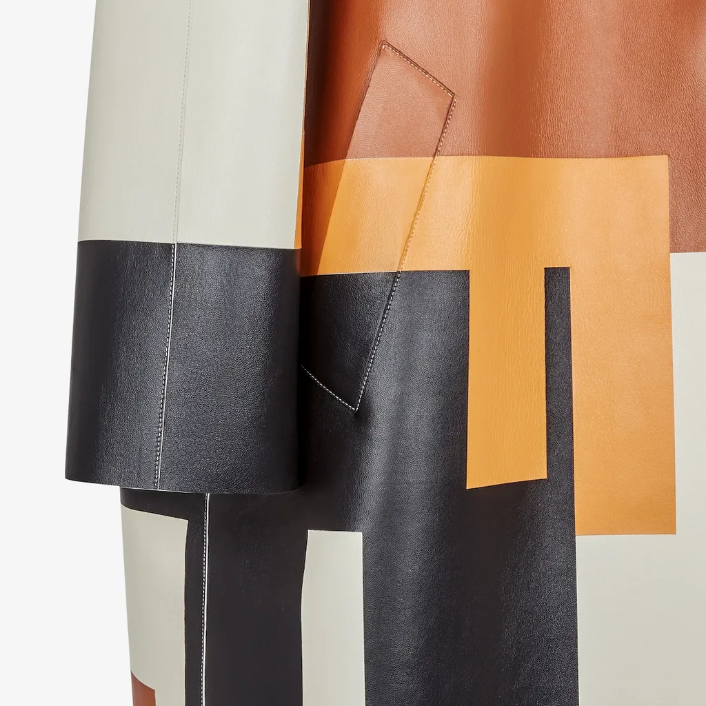 Large Ff Puzzle Pattern Leather Coat