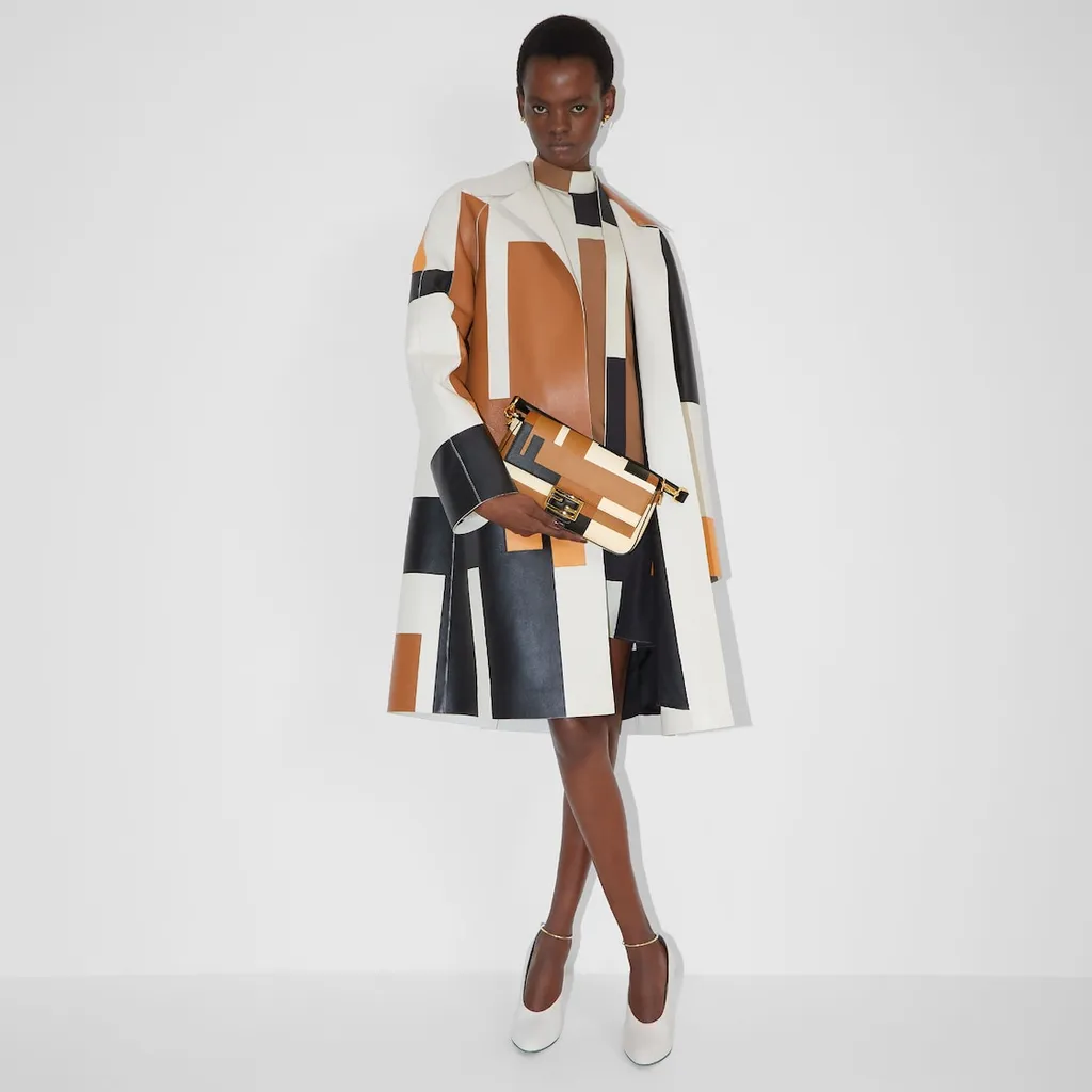 Large Ff Puzzle Pattern Leather Coat