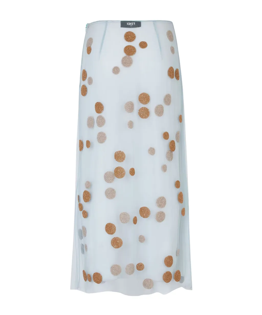 Polka Dot Embellished Tulle Midi Skirt