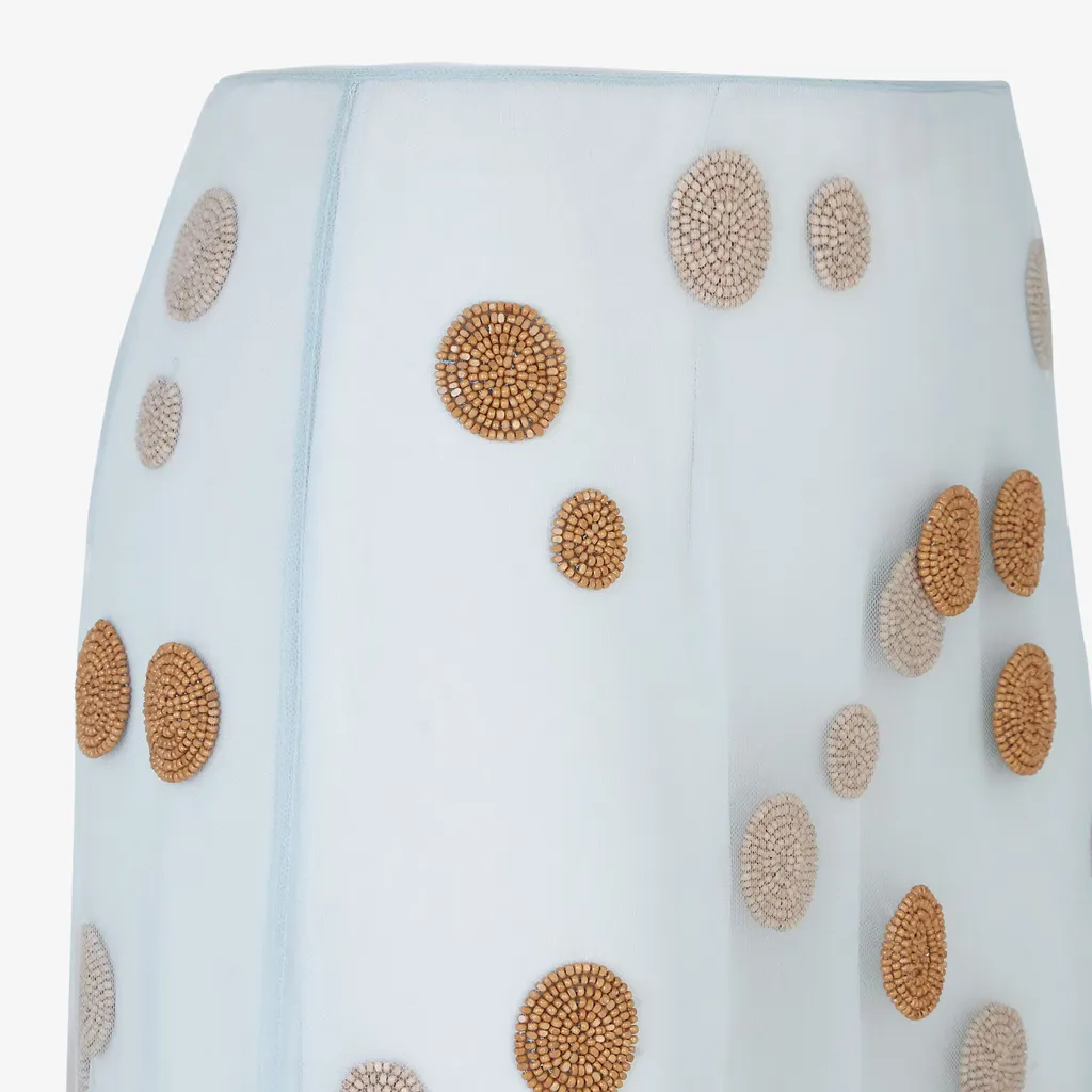 Polka Dot Embellished Tulle Midi Skirt