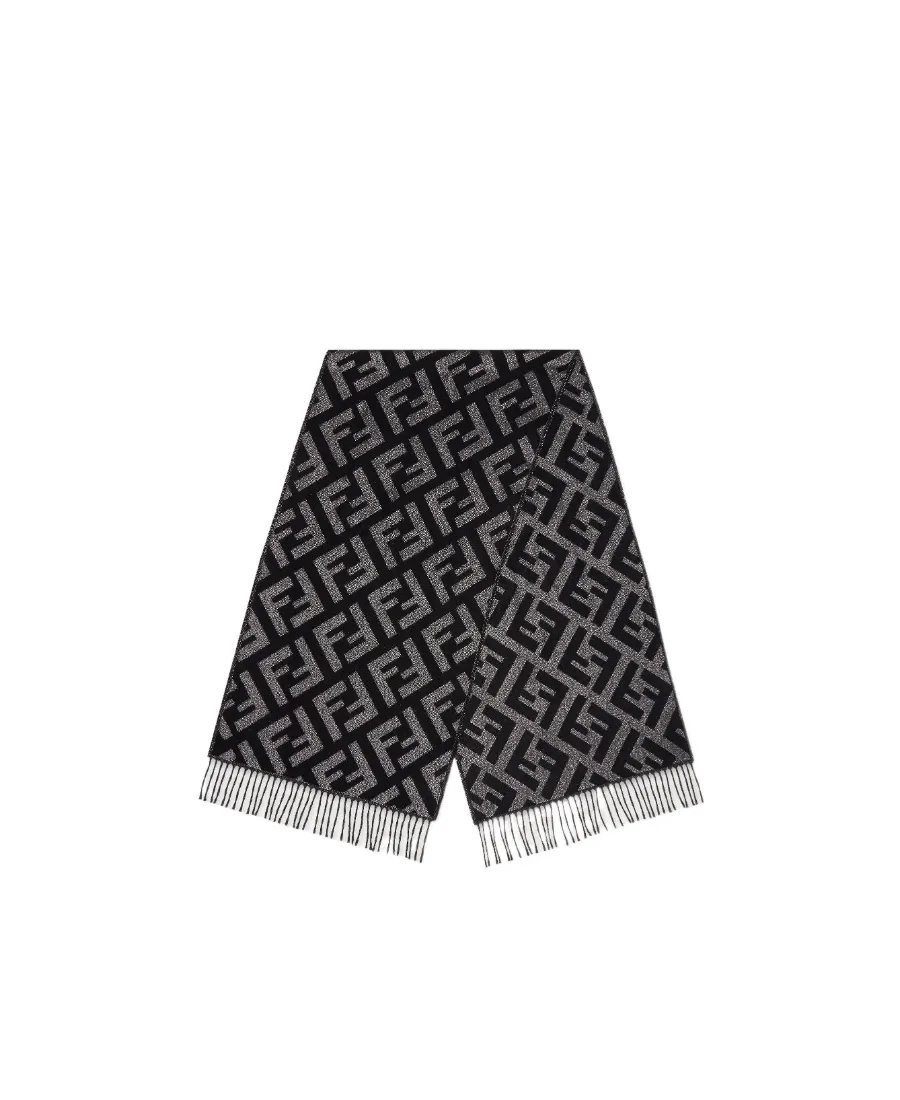 Ff Jacquard Fringed-Edge Scarf