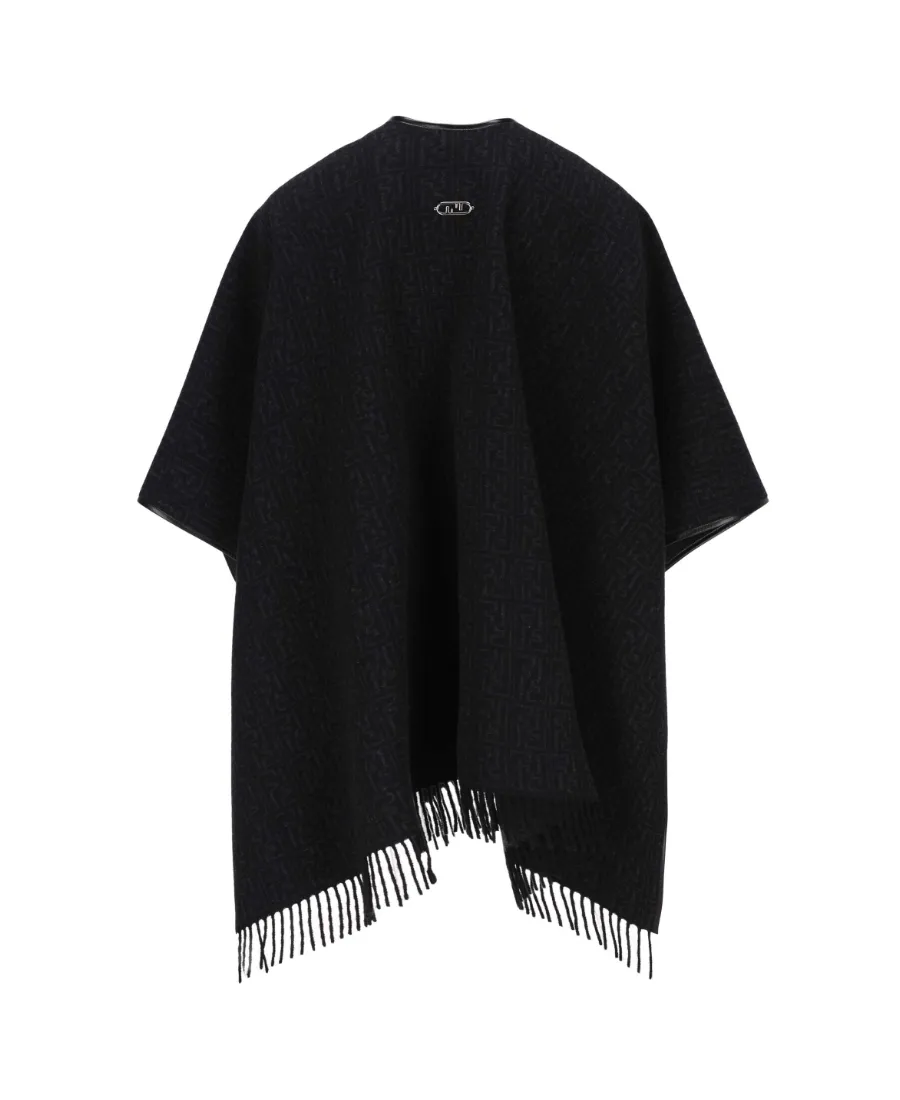 Monogram-Pattern Fringed Poncho Jacket