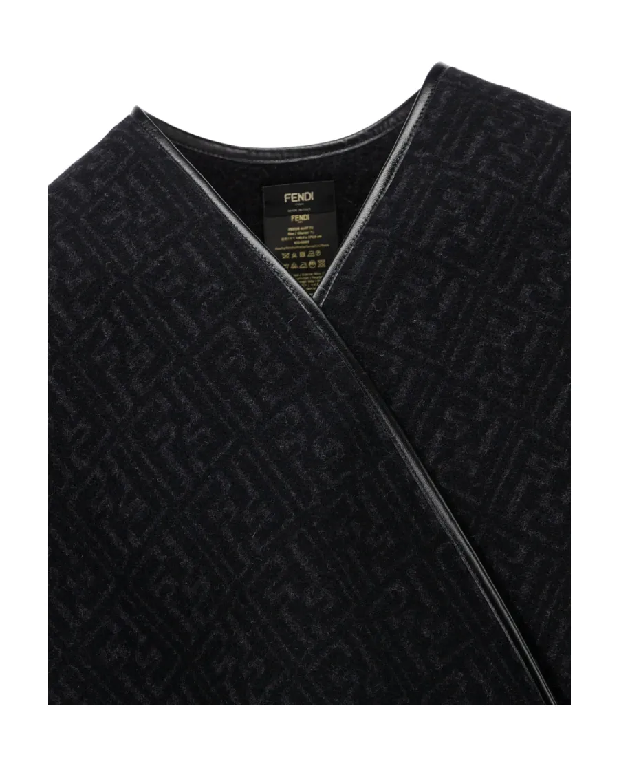 Monogram-Pattern Fringed Poncho Jacket