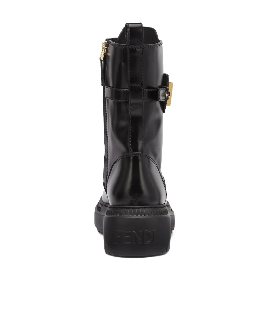 Logo Plaque Lace-Up Biker Boots