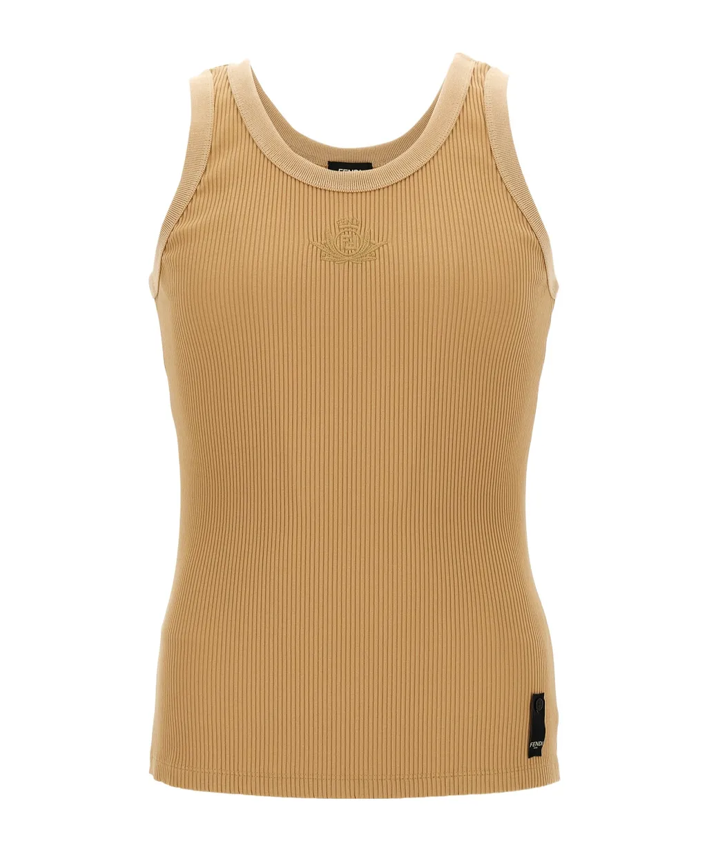Logo Embroidered Ribbed Tank Top