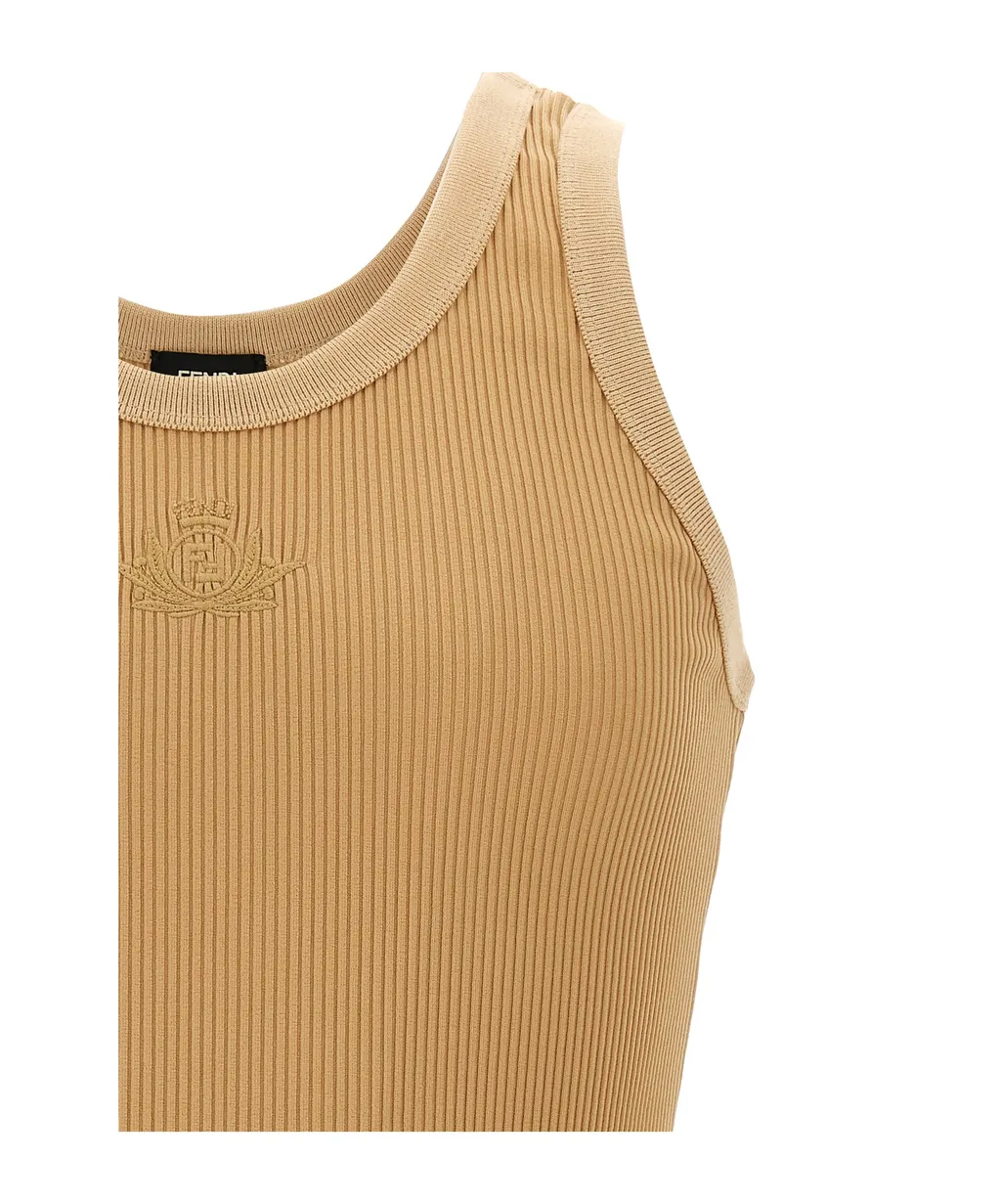 Logo Embroidered Ribbed Tank Top