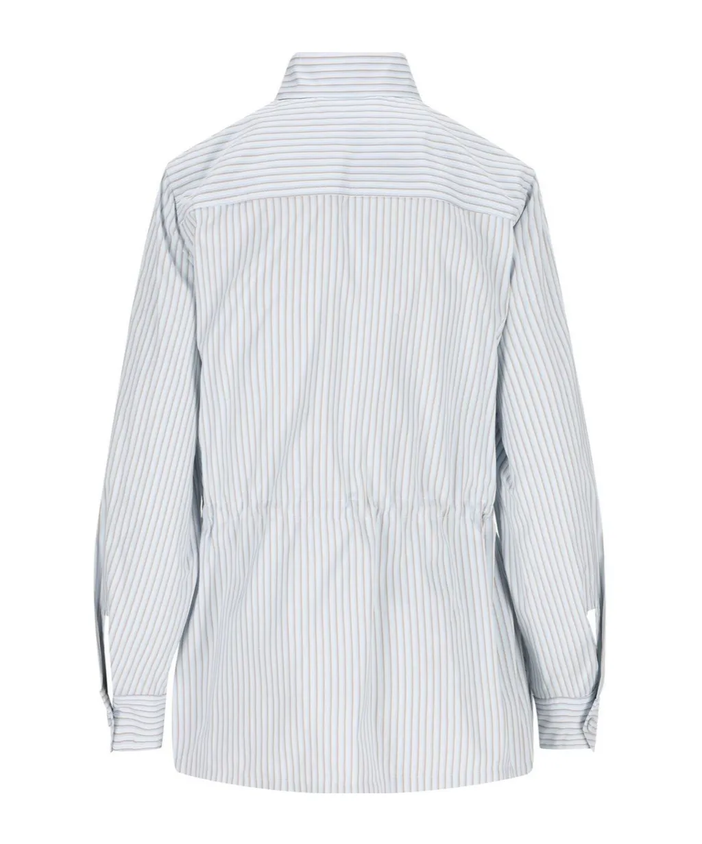 Striped Ring Buckle Belted Jacket