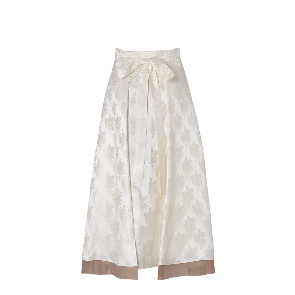 Floral Jacquard Tied-Waist Midi Skirt