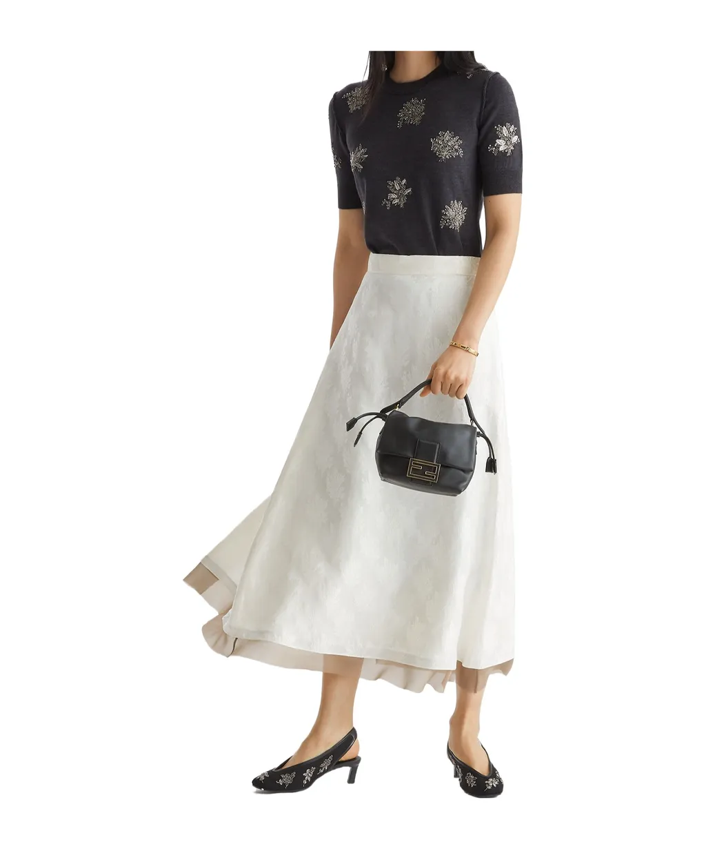 Floral Jacquard Tied-Waist Midi Skirt