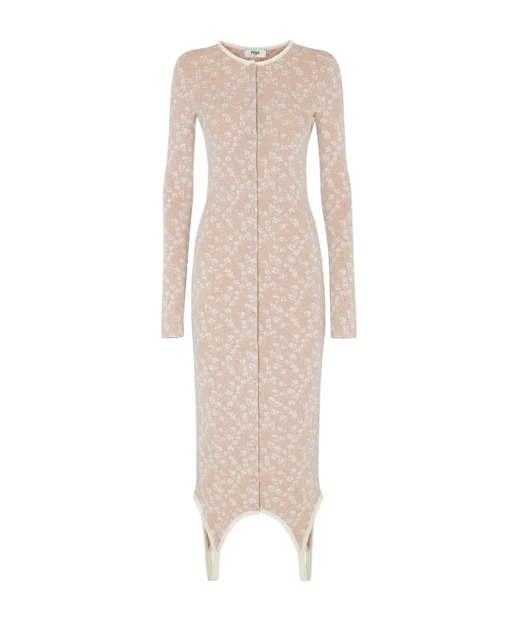 Floral Motif Cut-Out Asymmetric Hem Dress