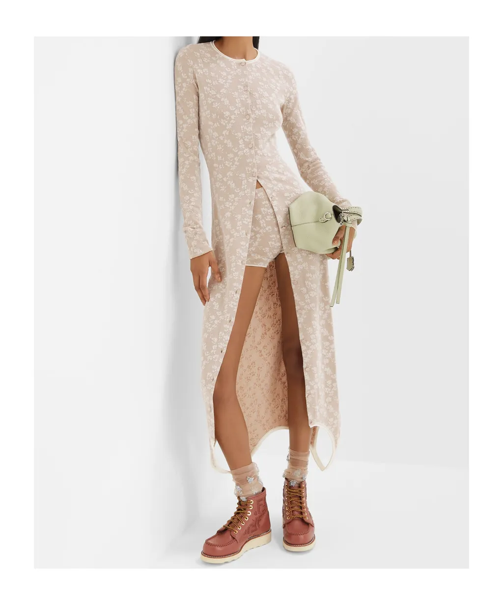 Floral Motif Cut-Out Asymmetric Hem Dress
