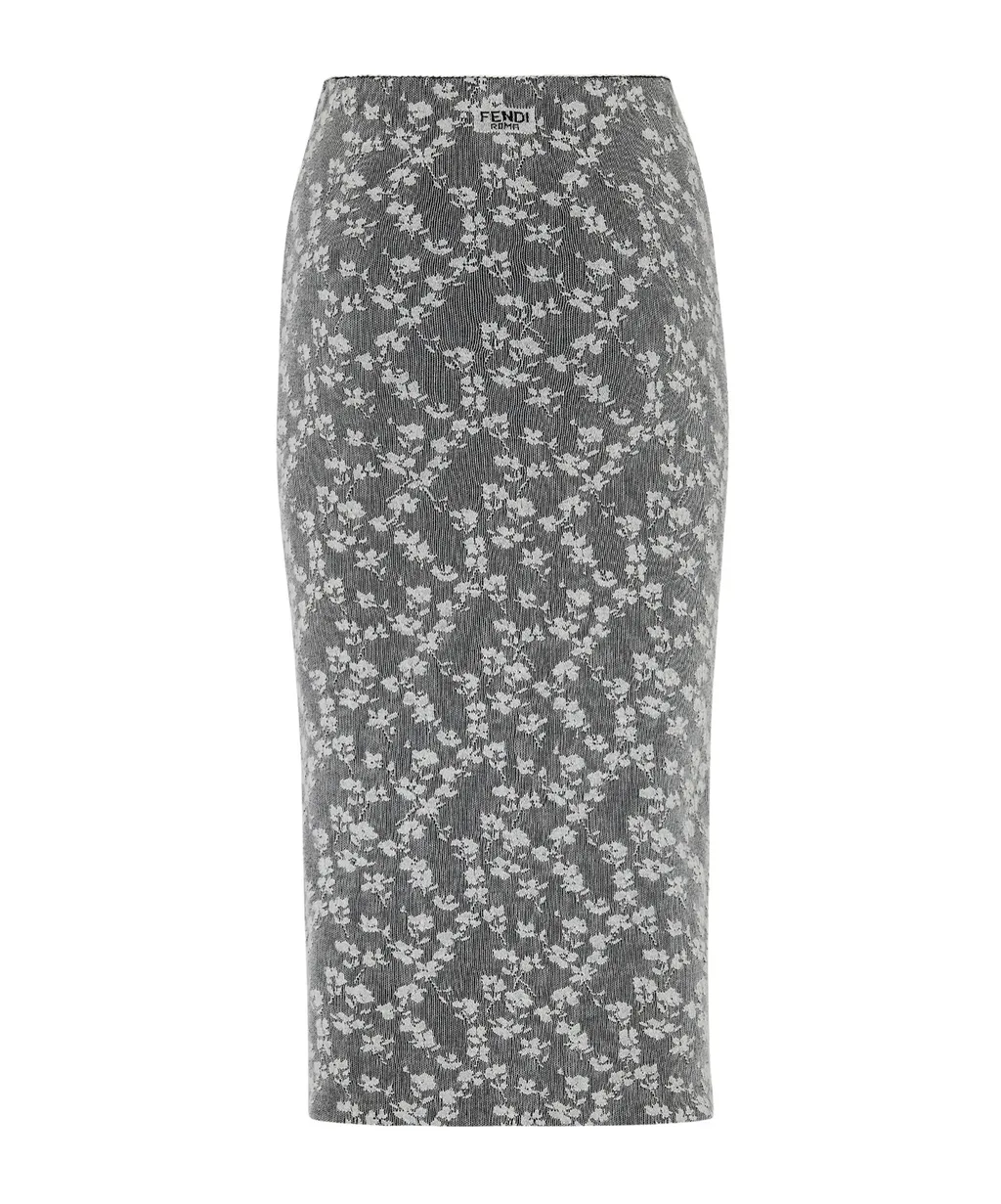Floral Motif Layered Effect Midi Skirt