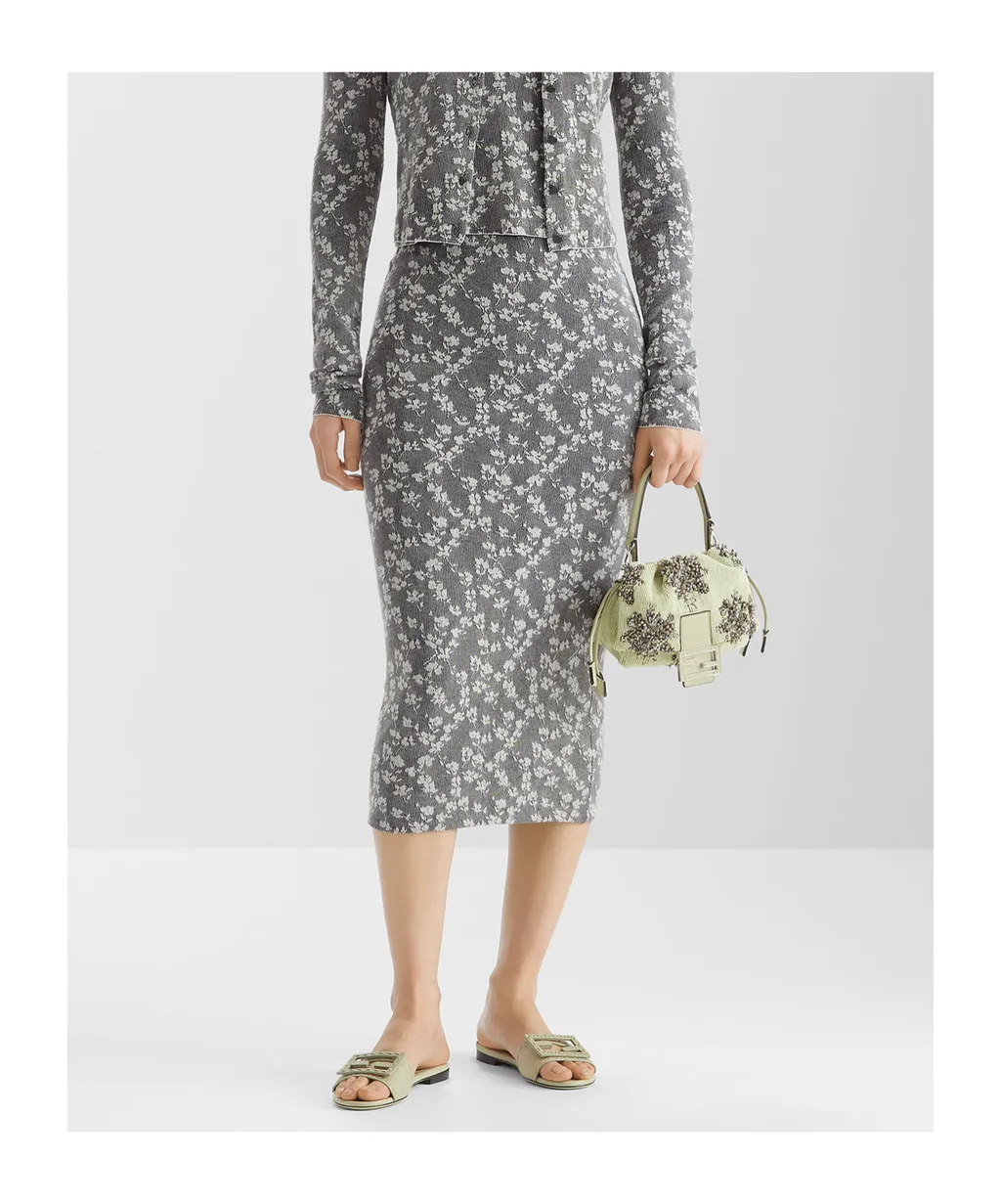 Floral Motif Layered Effect Midi Skirt
