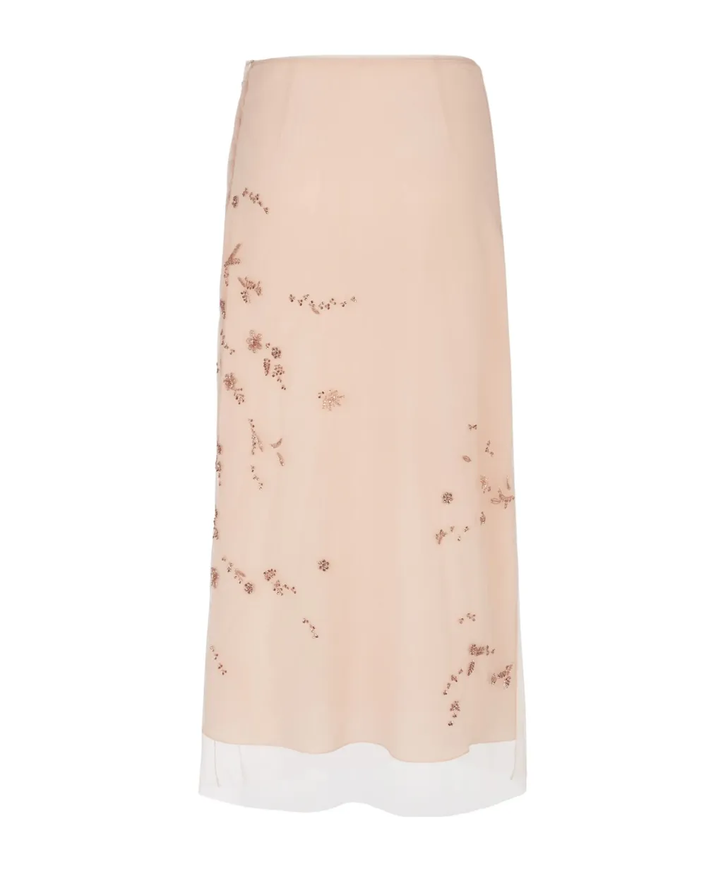Floral Embellished Midi Tulle Skirt