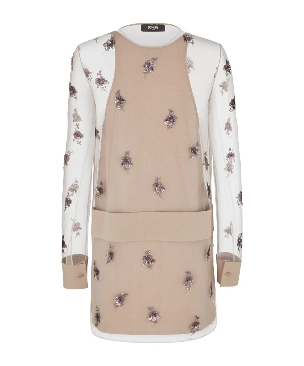 Floral Embellished Sheer Sleeved Mini Dress