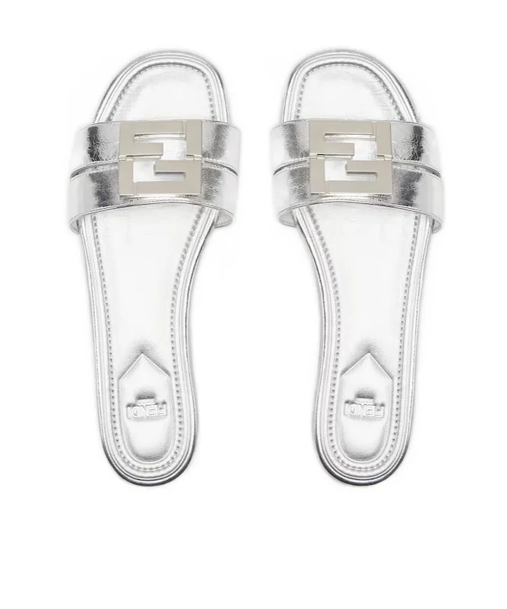 Ffold Logo Plaque Metallic Sandals