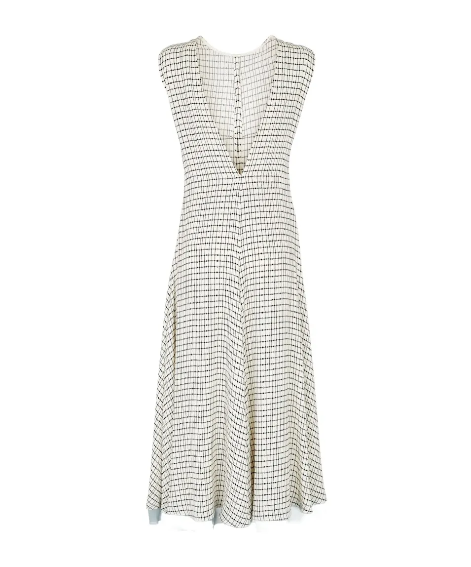 Grid Motif V-Back Sleeveless Dress