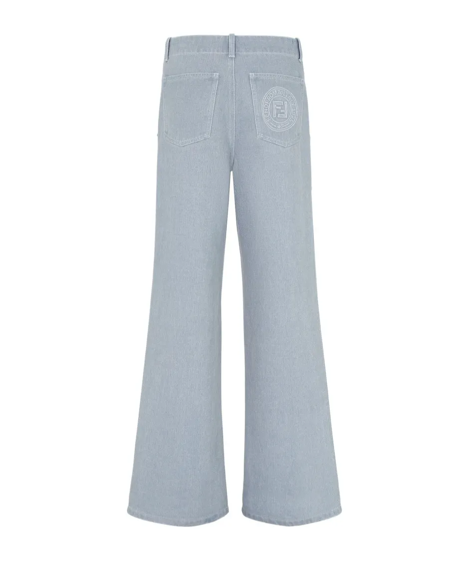 Logo Embossed Wide-Leg Jeans