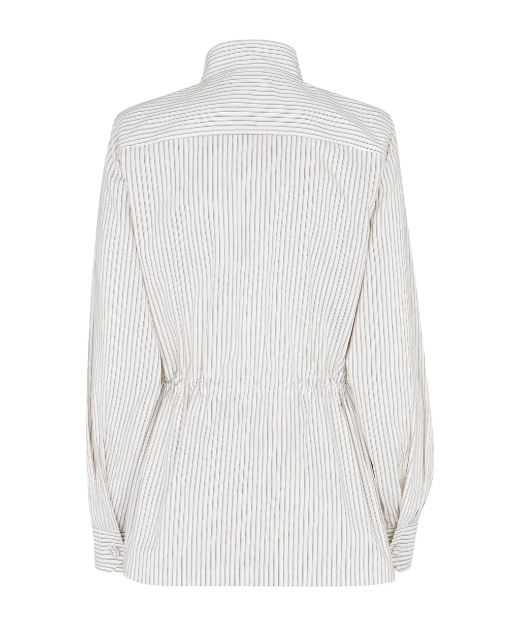 Striped Ring Buckle Belted Jacket