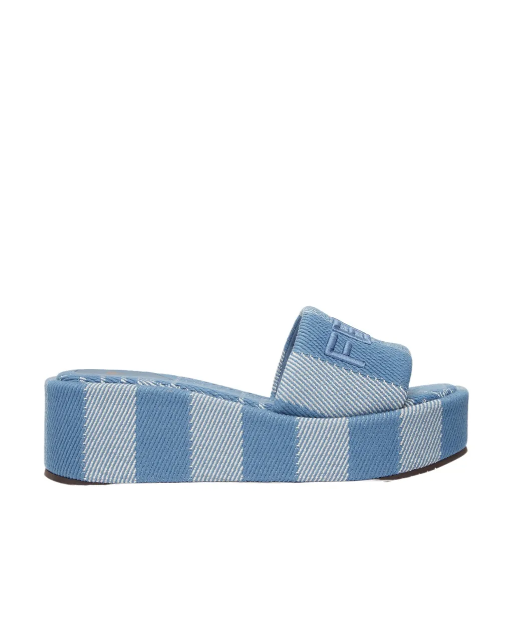 Sunshine Denim-Effect Jacquard Platform Slides