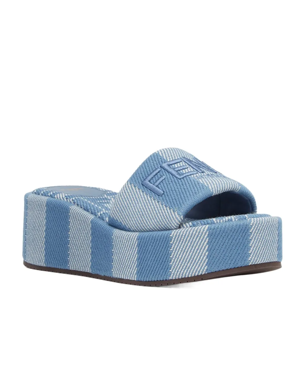 Sunshine Denim-Effect Jacquard Platform Slides