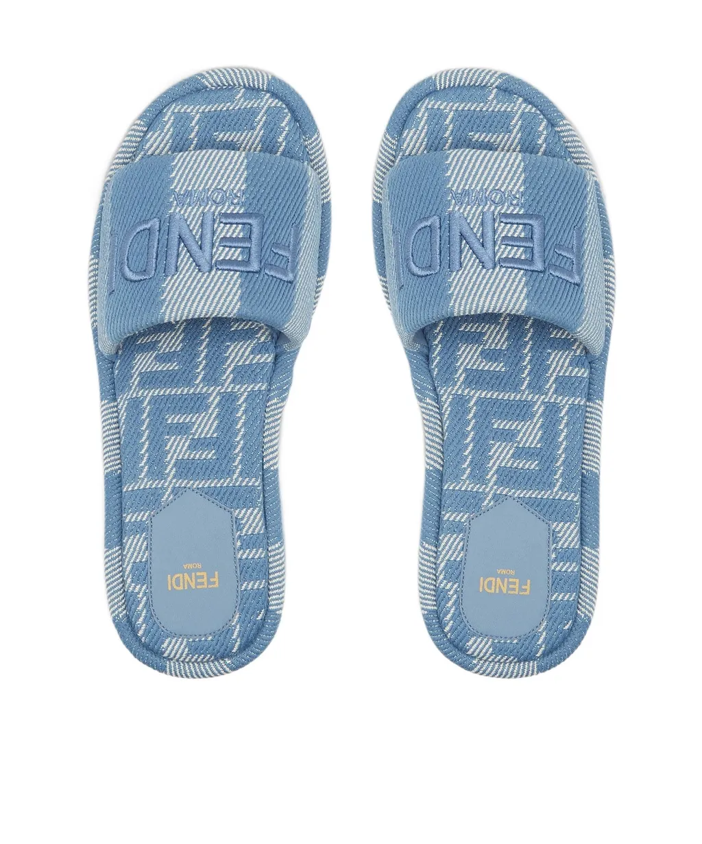 Sunshine Denim-Effect Jacquard Platform Slides